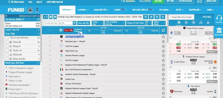 Các sảnh cược Thể thao Fun88 cực chất