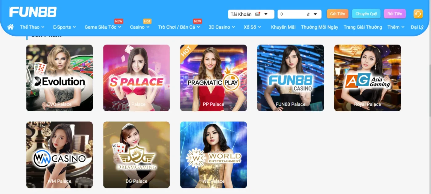 Ưu điểm của sảnh casino DG Palace Tại Fun88 đăng nhập